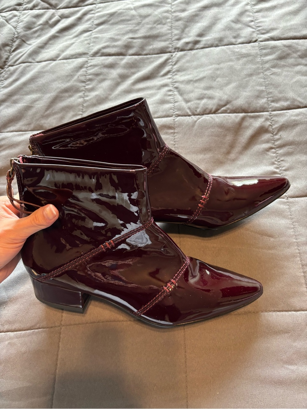 Splendid Patent Pointed Ankle Boots in Burgundy